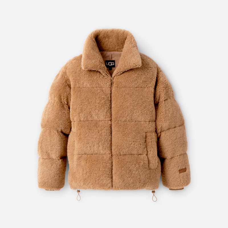 UGG® Women's Emmalyn UGG®fluff Puffer Jacket Fleece in Camel, Size S