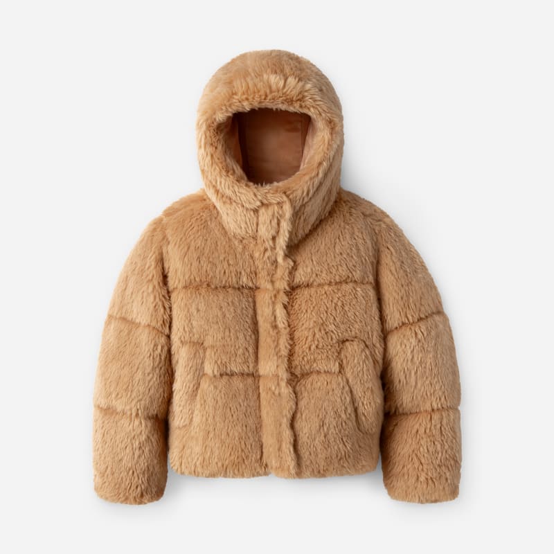 UGG Ronney Puffer High Pile Jacket for Women in Oolong, Size XL, Faux Fur/Polyester