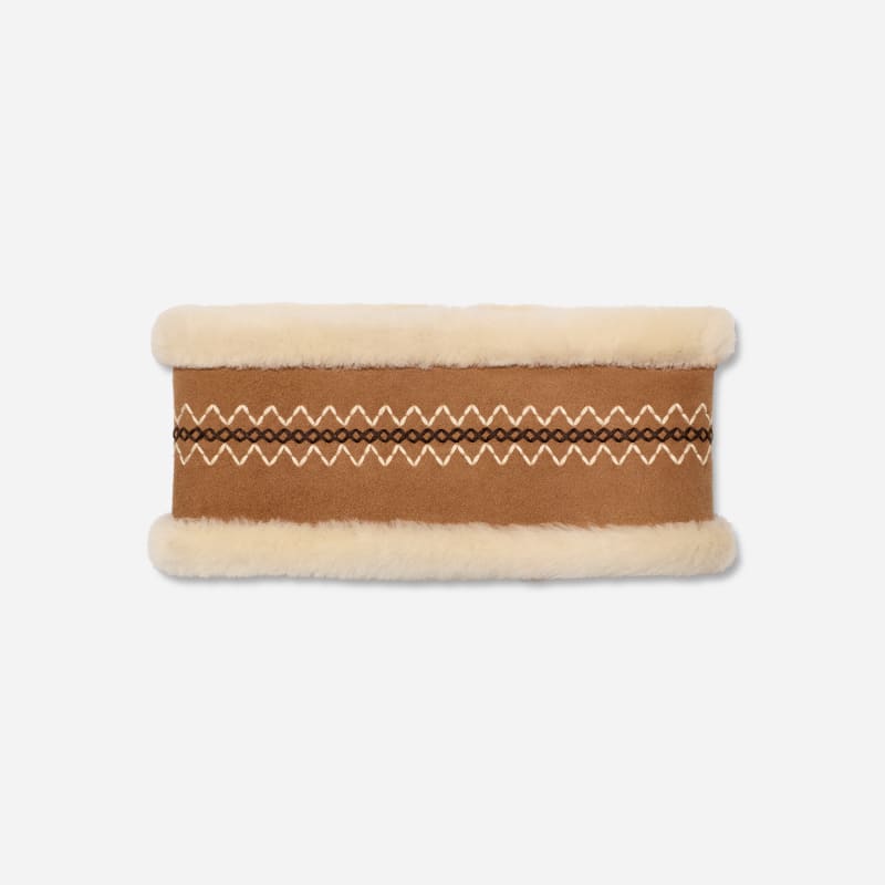 UGG® Women's Atherson Embroidered Headband Sheepskin Earmuffs in Chestnut