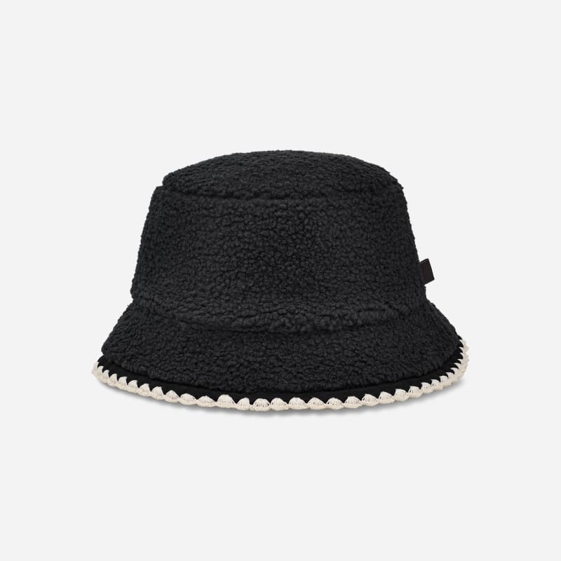 UGG fluff Scalloped Hat for Women in Black, Size S/M, Polyester/Leather