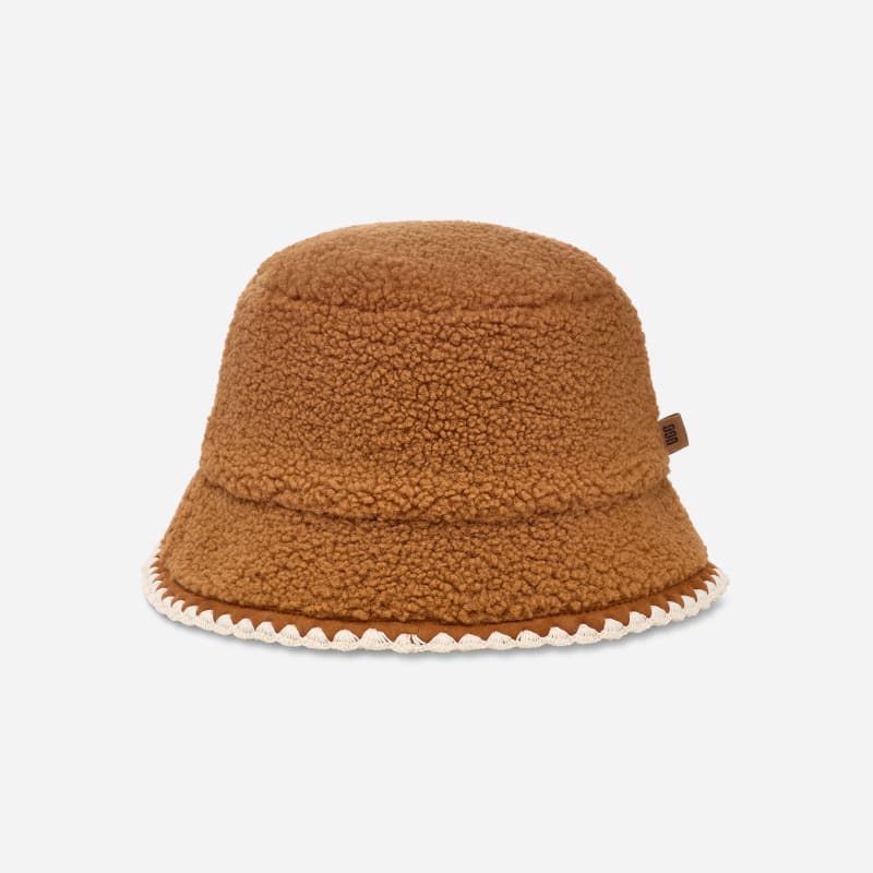 UGG fluff Scalloped Hat for Women in Brown, Size L/XL, Polyester/Leather