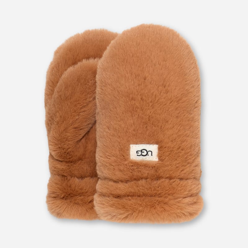 UGG Faux Fur Mitten for Kids in Brown, Size 2/4 YRS, Polyester