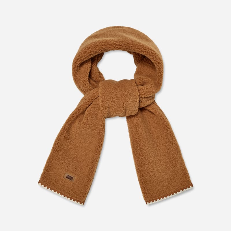 UGG fluff Scalloped Scarf for Women in Brown, Size OS, Polyester/Leather