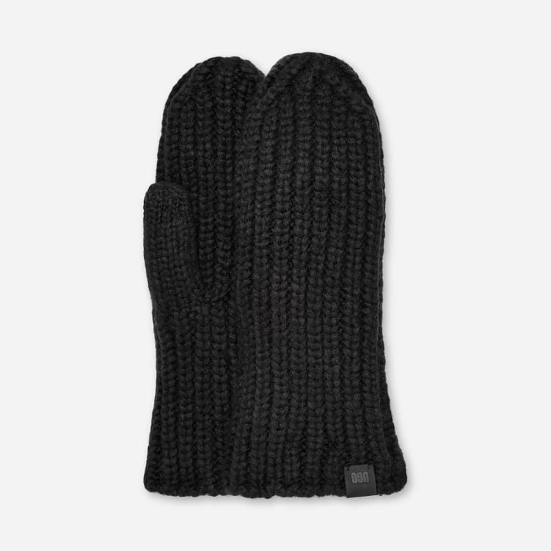 UGG Chunky Rib Mitten for Women in Black, Size OS, Wool/Leather