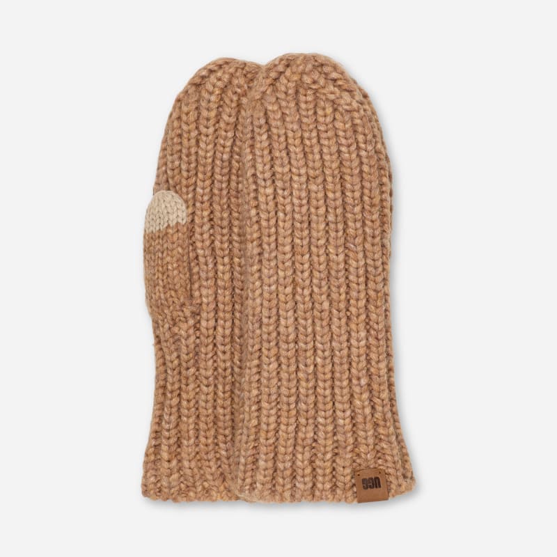 UGG Chunky Rib Mitten for Women in Brown, Size OS, Wool/Leather