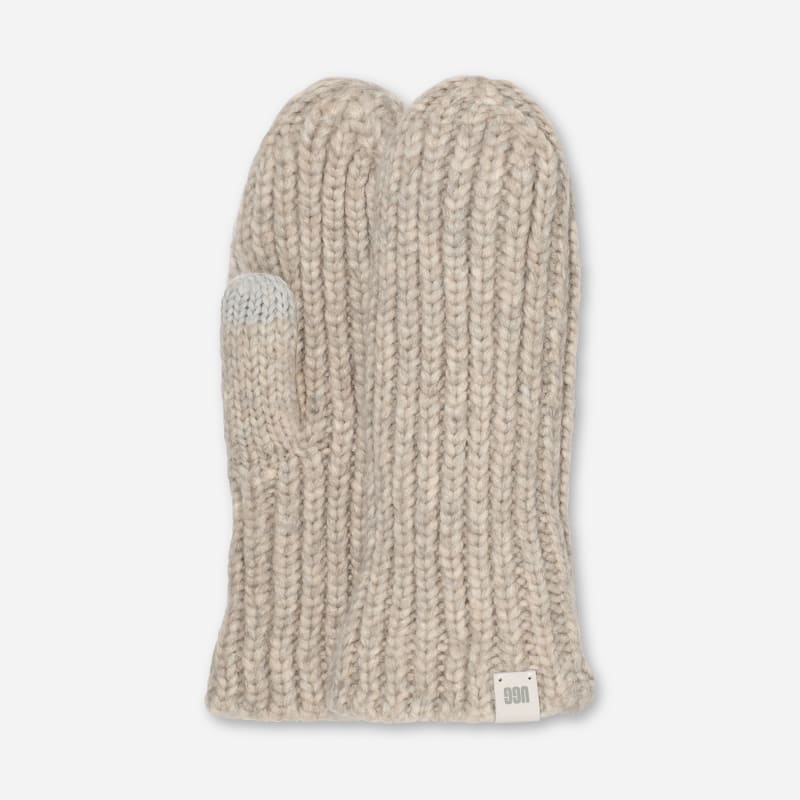 UGG Chunky Rib Mitten for Women in Grey, Size OS, Knit/Leather/Wool