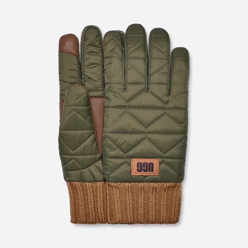 UGG Quilted Glove for Men in Green, Size Medium, Polyester/Leather/Wool