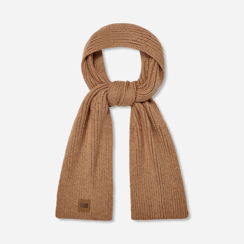 UGG Chunky Rib Scarf for Men in Brown, Size OS, Wool/Leather