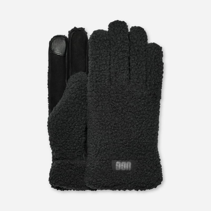 UGG fluff Glove for Men in Black, Size Large, Polyester/Leather