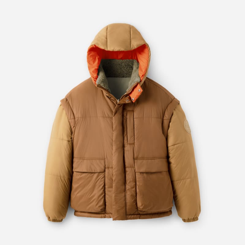 UGG® Kristian Conv Puffer Coat Nylon in Pecan/Moss Green, Size ALL GENDER L/XL