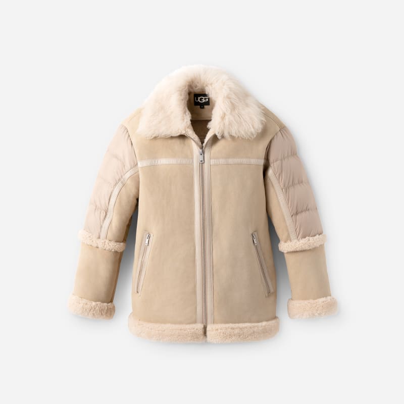 UGG Chateau Shearling/Nylon Jacket for Women in Tan, Size Medium, Polyester/Leather