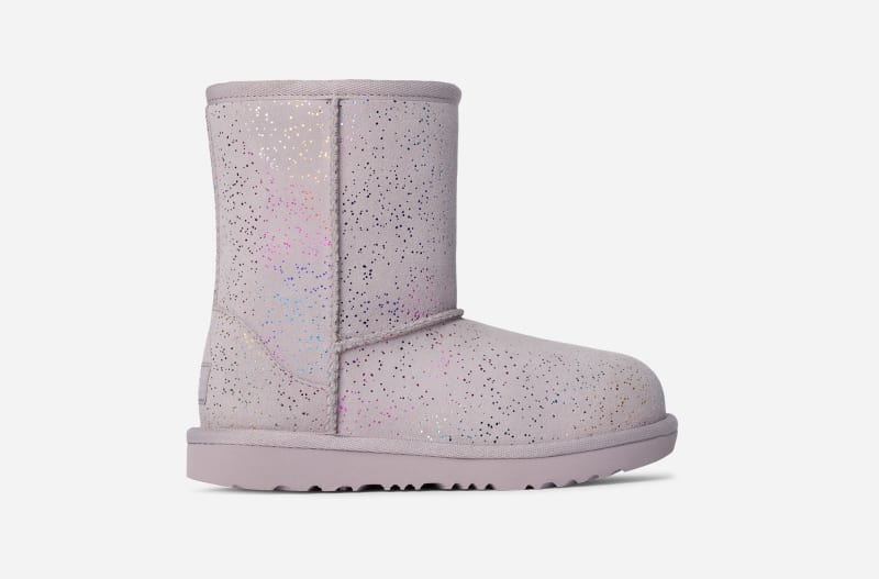 UGG Classic II Shimmer Sky Boot for Kids in Pale Smoke/Rainbow Metallic, Size 3, Suede/Polyester/Wool