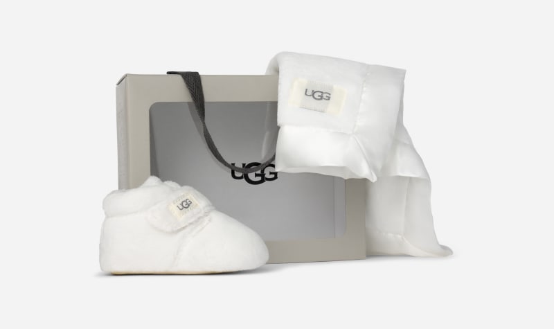 UGG Bixbee Bootie and Lovey Blanket for Kids in White, Size 0.5, Textile
