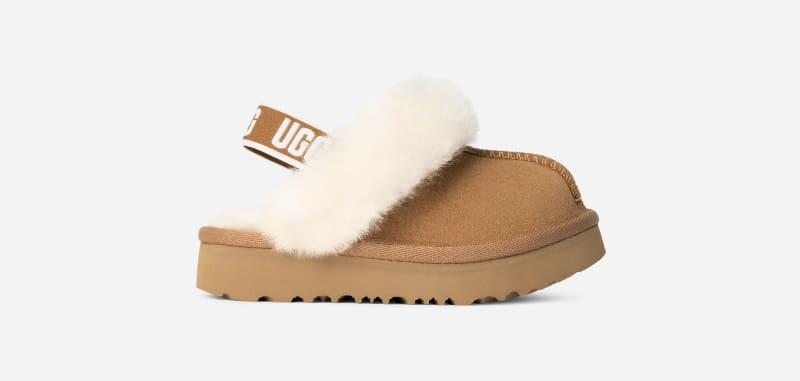 UGG® Toddlers' Funkette Sheepskin Slippers in Chestnut, Size 12T