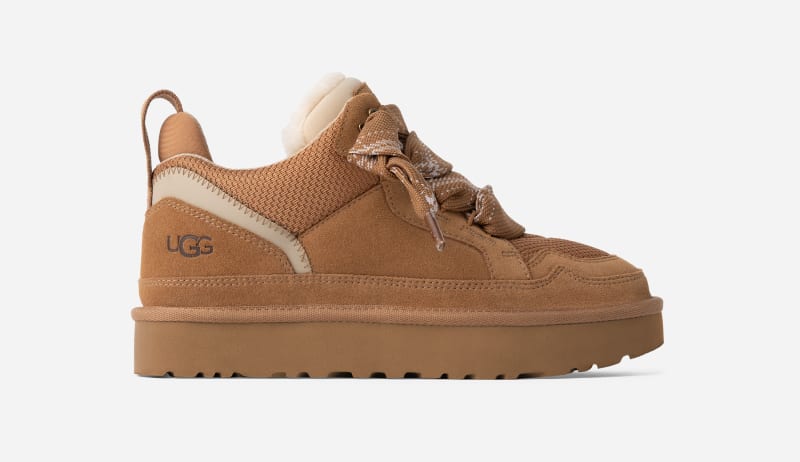 UGG® Women's Lowmel Canvas/Suede/Recycled Materials Sneakers in Chestnut, Size 6