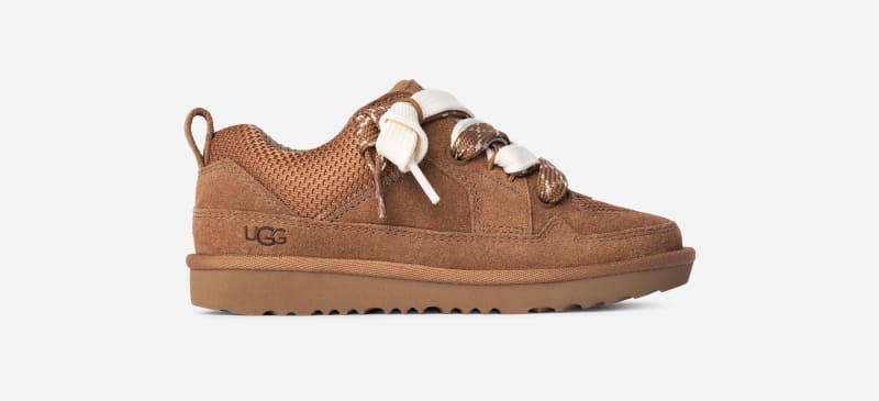 UGG Lo Lowmel Sneaker for Kids in Brown, Size 12, Suede/Polyester