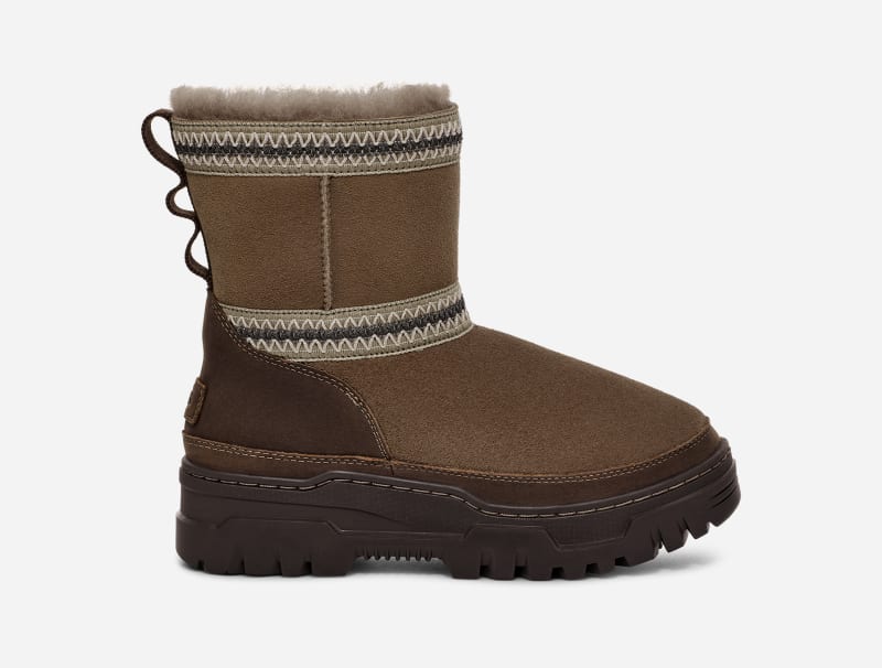 UGG Classic Mini TrailGazer Boot for Women in Hickory, Size 9, Leather/Suede/Polyester