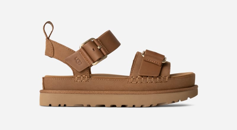 UGG Goldenstar Villa Sandal for Women in Brown, Size 9, Leather/Polyester