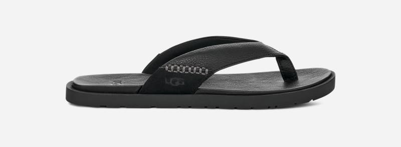 UGG Seaside II Flip Flop for Men in Black, Size 7, Leather/Polyester