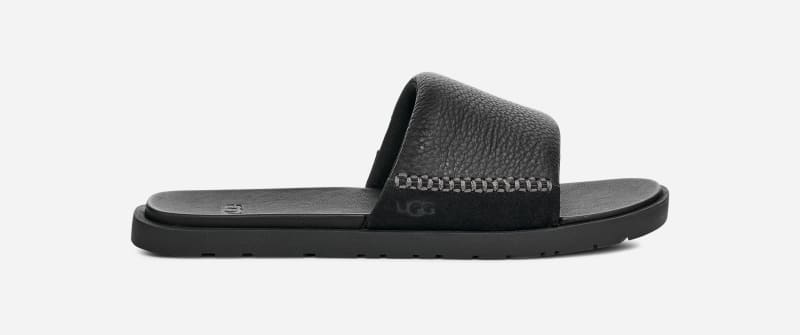 UGG Seaside II Slide for Men in Black, Size 8, Leather/Polyester