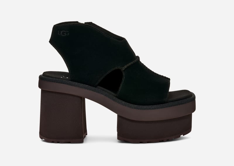 UGG New Heights Platform Sandal for Women in Black, Size 9, Suede/Polyester