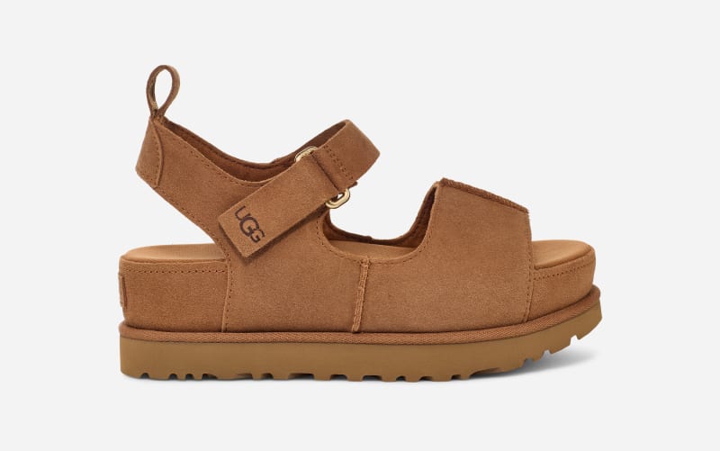 UGG Goldenstar Hi Sandal for Women in Brown, Size 3, Suede/Polyester