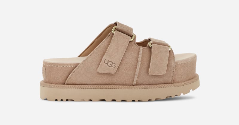 UGG Goldenstar Hi Slide for Women in Tan, Size 6, Suede/Polyester