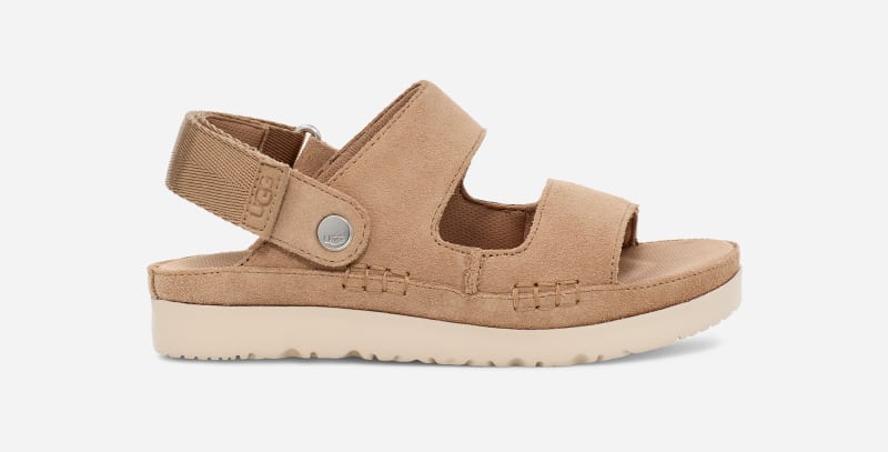 UGG Goldenstar Glide for Kids in Sandal in Tan, Size 2, Suede/Polyester
