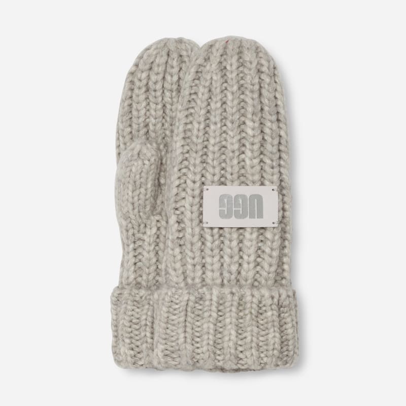 UGG® Chunky Mitten in Grey, Knit/Polyester/Leather