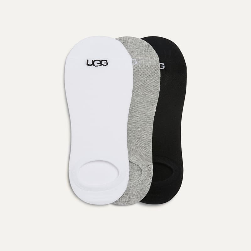 UGG® Men's Oliver No Show 3 Pack Cotton Blend Socks in White/Grey/Black, Size M/L