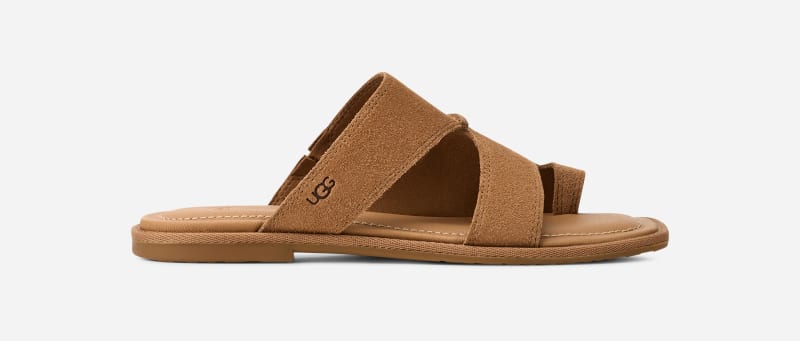 UGG® Women's Matira Suede Sandals in Chestnut, Size 6.5