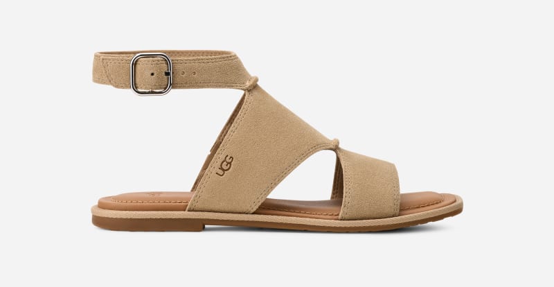 UGG Delray Sandal for Women in Brown, Size 7, Suede/Polyester/Leather
