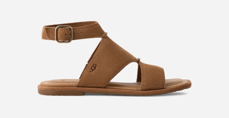 UGG Delray Sandal for Women in Brown, Size 7, Suede/Polyester/Leather