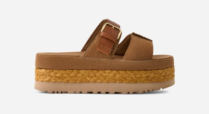 UGG Aubrey Platform Slide for Women in Brown, Size 9, Suede/Leather