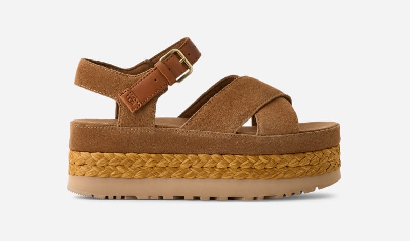 UGG Aubrey Platform Sandal for Women in Brown, Size 9, Suede/Leather