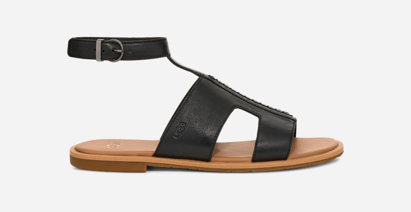 UGG Zahara Ankle Strap Sandal for Women in Black, Size 5, Leather