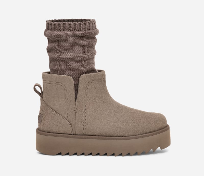 UGG Classic Ultra Mini Sock'd Platform Boot for Women in Smoke Plume, Size 7, Wool