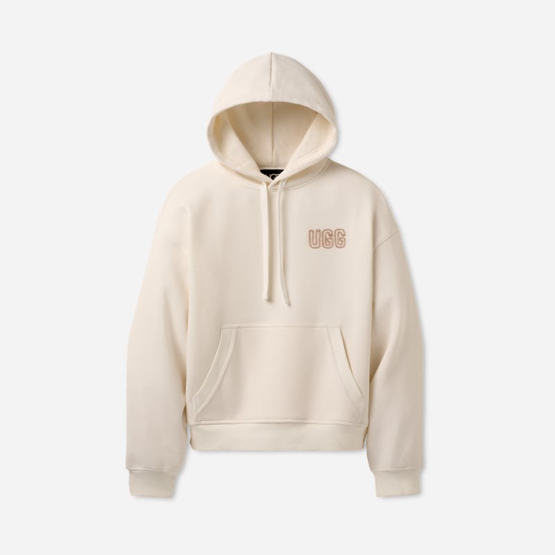 UGG® Women's UGG® Logo Hoodie Cotton Blend Tops in Nimbus, Size XL
