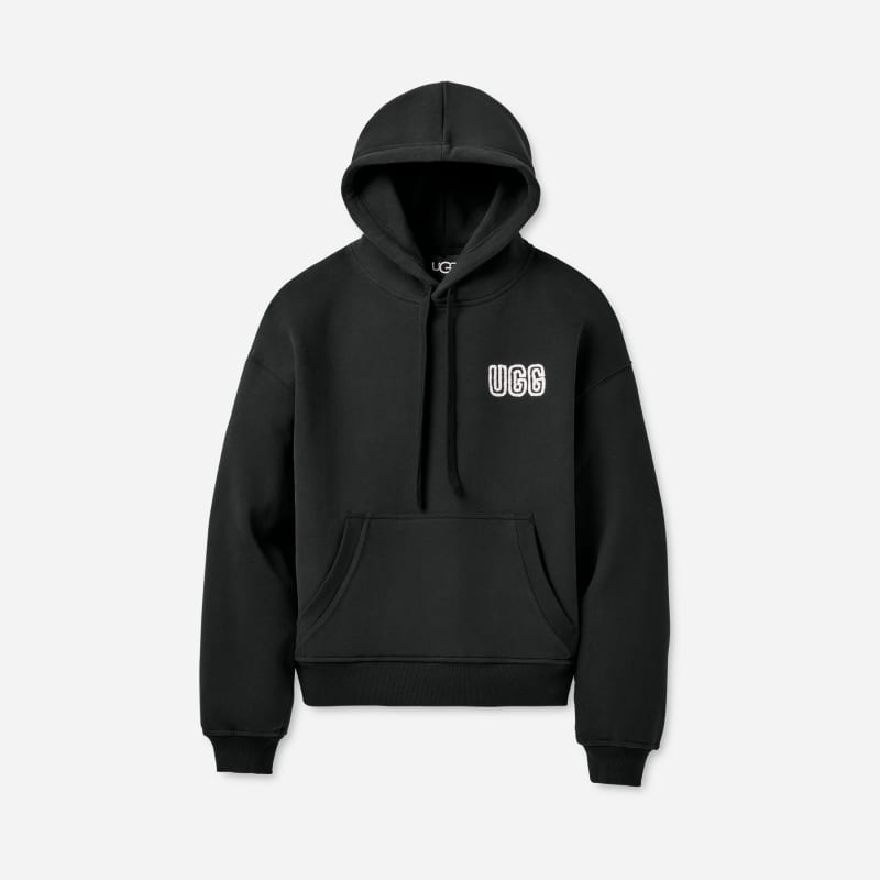 UGG® Women's UGG® Logo Hoodie Cotton Blend Tops in Black, Size 1X