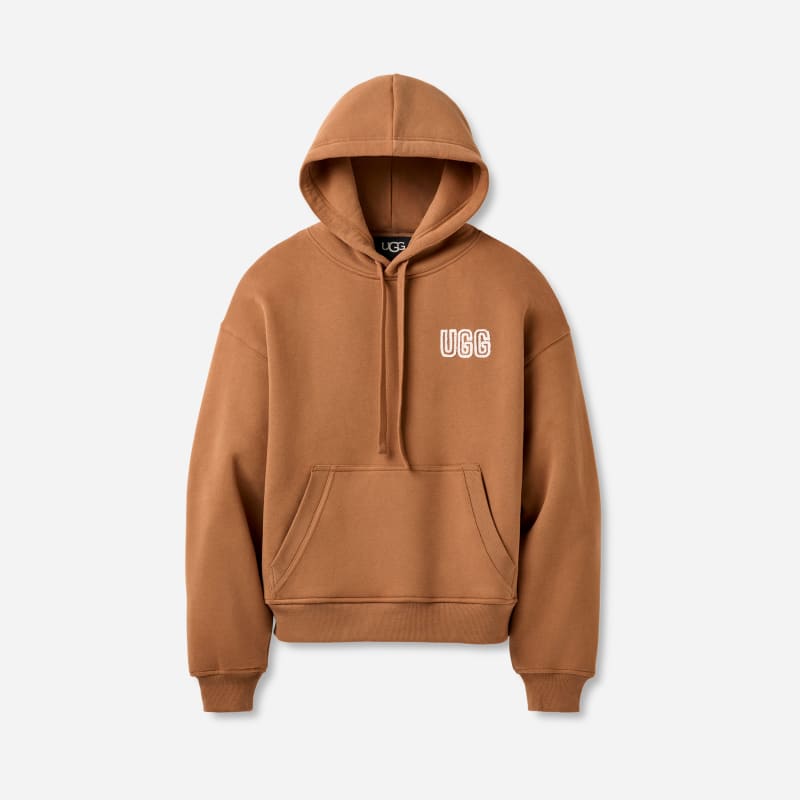 UGG® Women's UGG® Logo Hoodie Cotton Blend Tops in Chestnut, Size 3X