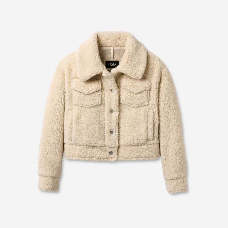 UGG® Women's Frankie Short Trucker Jacket Fleece in Natural Ii, Size 2X