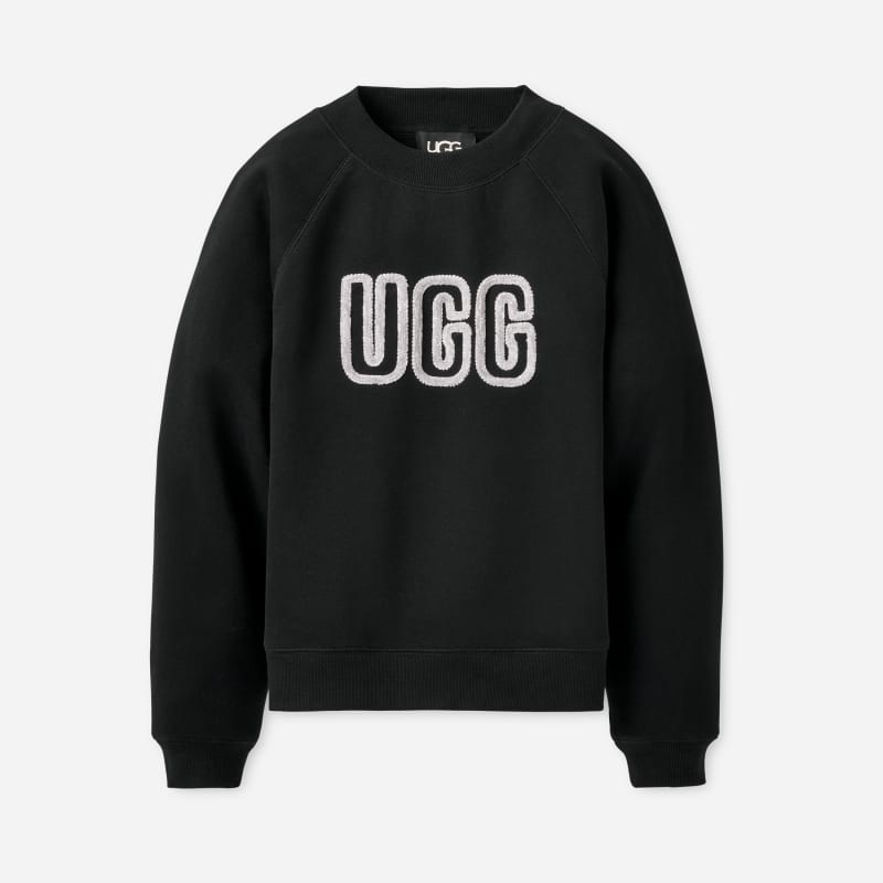 UGG® Women's UGG® Logo Crewneck Cotton Blend Tops in Black, Size 1X
