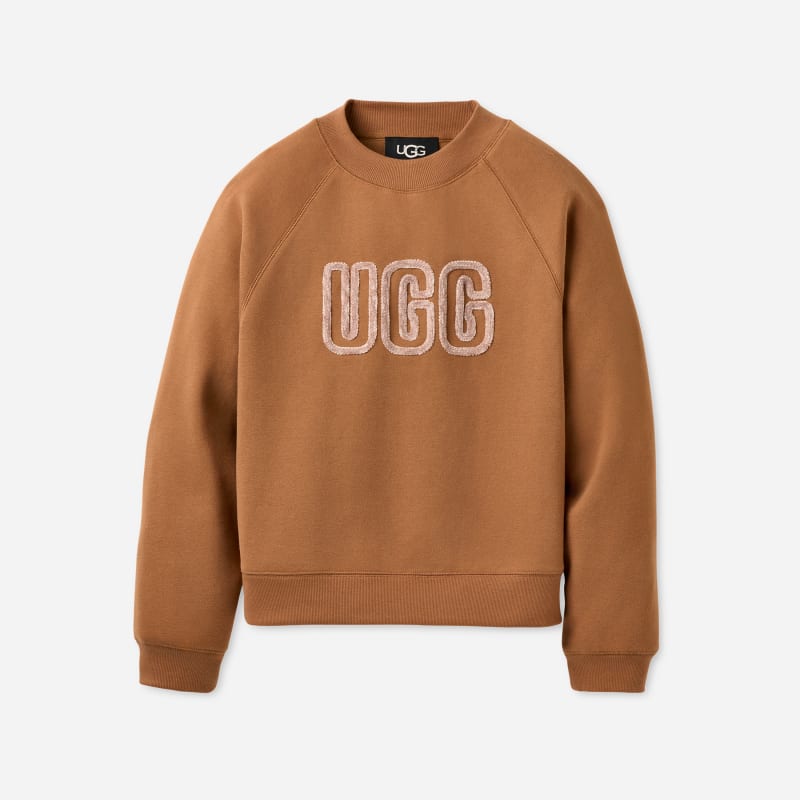 UGG® Women's UGG® Logo Crewneck Cotton Blend Tops in Chestnut, Size XL