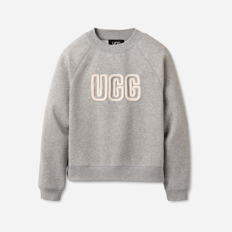 UGG® Women's UGG® Logo Crewneck Cotton Blend Tops in Grey Heather, Size L