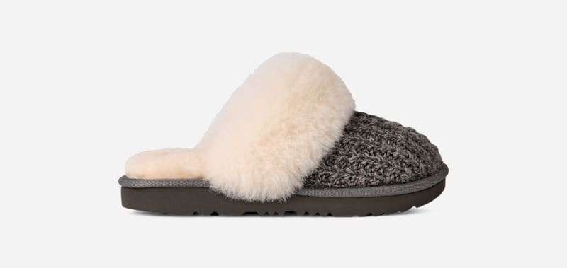UGG® Toddlers' Cozy II Knit Sheepskin Slippers in Charcoal, Size 4K
