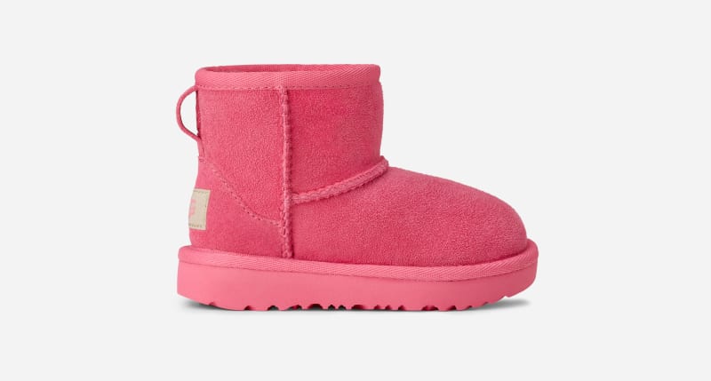 UGG Classic Mini II Boot for Kids in Pink Bloom, Size 8, Shearling/Polyester/Wool