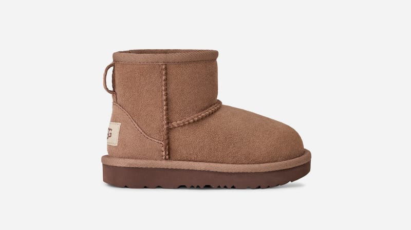UGG Classic Mini II Boot for Kids in Rocky Oak, Size 6, Shearling/Polyester/Wool