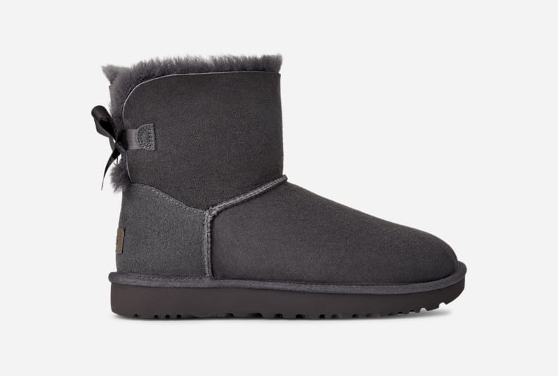 UGG Mini Bailey Bow II Boot for Women in Grey, Size 5, Shearling/Polyester/Leather