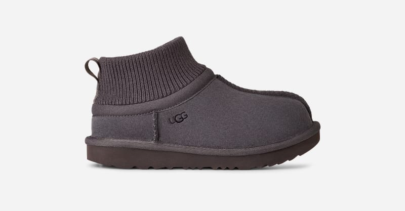 UGG Classic Ultra Mini Stretch Cuff Boot for Kids in Grey, Size 1, Suede/Textile/Recycled Materials