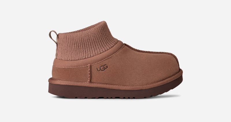 UGG Stivali Classic Ultra Mini Stretch Cuff in Rocky Oak, Taglia 35, Camoscio/Tessuto/Recycled Materials